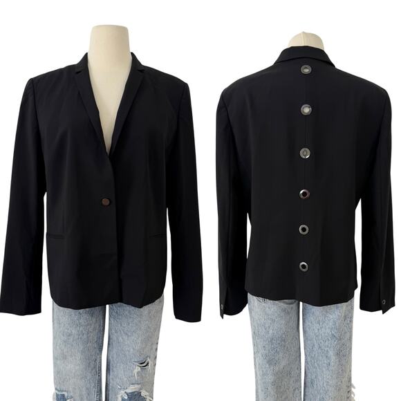 Elie Tahari Kati Grommet Blazer One-Button Black Stretch Wool Jacket US 16 - Picture 1 of 10